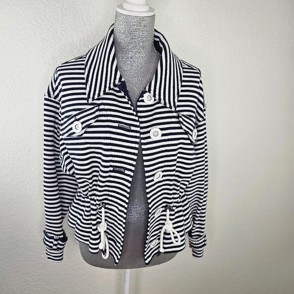 CAbi Knit Harbor White Navy Blue Stripe Sailor Jacket Style 5654 - Picture 4 of 10